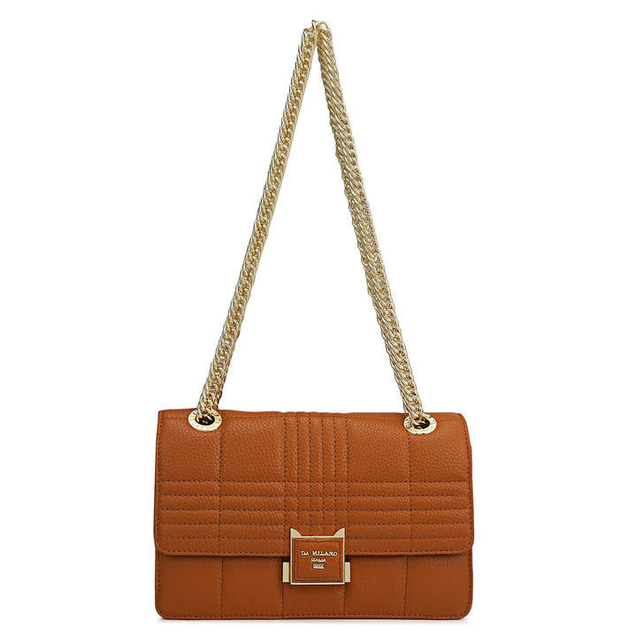 Small Wax Stripe Leather Shoulder Bag - Orange