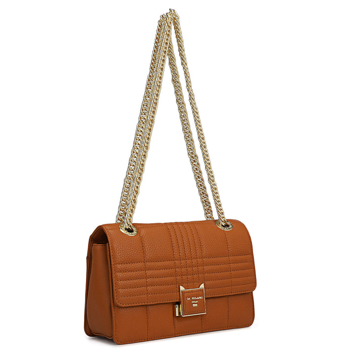 Small Wax Stripe Leather Shoulder Bag - Orange