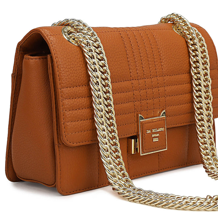 Small Wax Stripe Leather Shoulder Bag - Orange