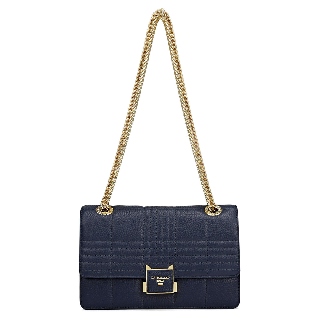 Small Wax Stripe Leather Shoulder Bag - Patriot Blue