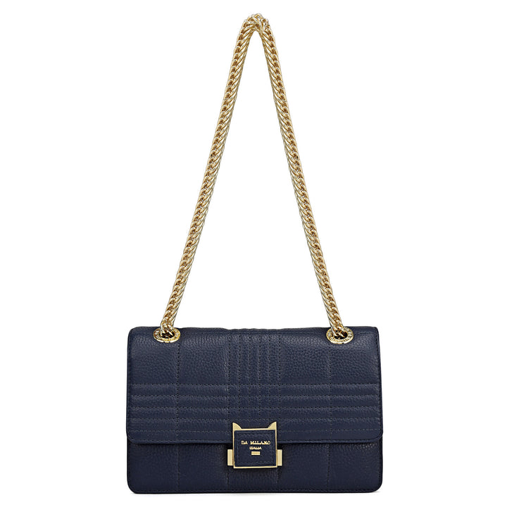 Small Wax Stripe Leather Shoulder Bag - Patriot Blue