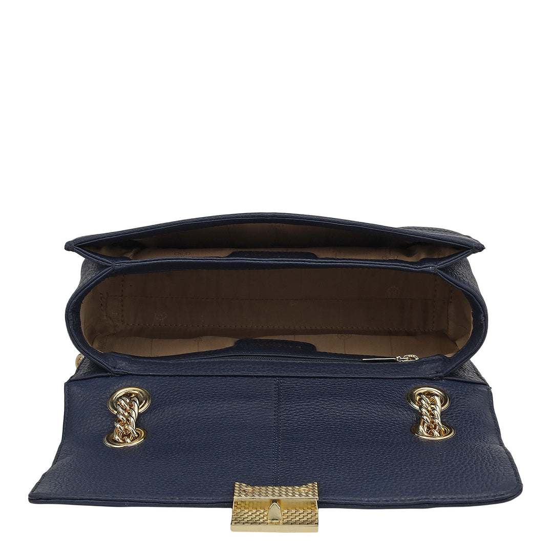 Small Wax Stripe Leather Shoulder Bag - Patriot Blue