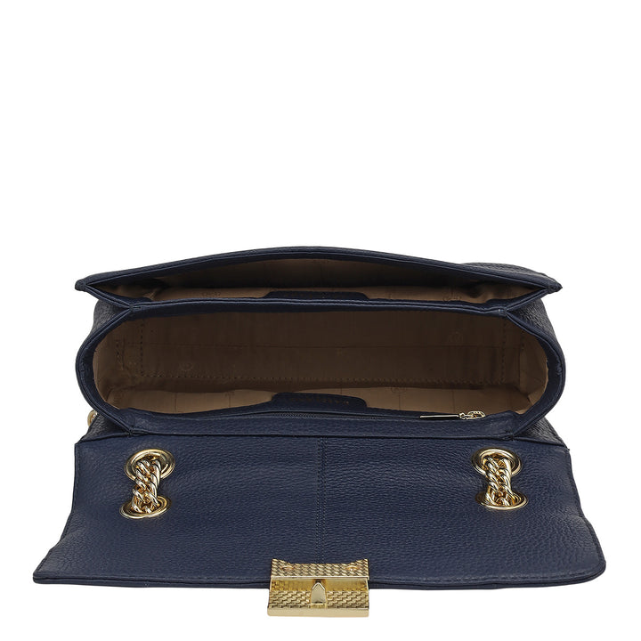 Small Wax Stripe Leather Shoulder Bag - Patriot Blue