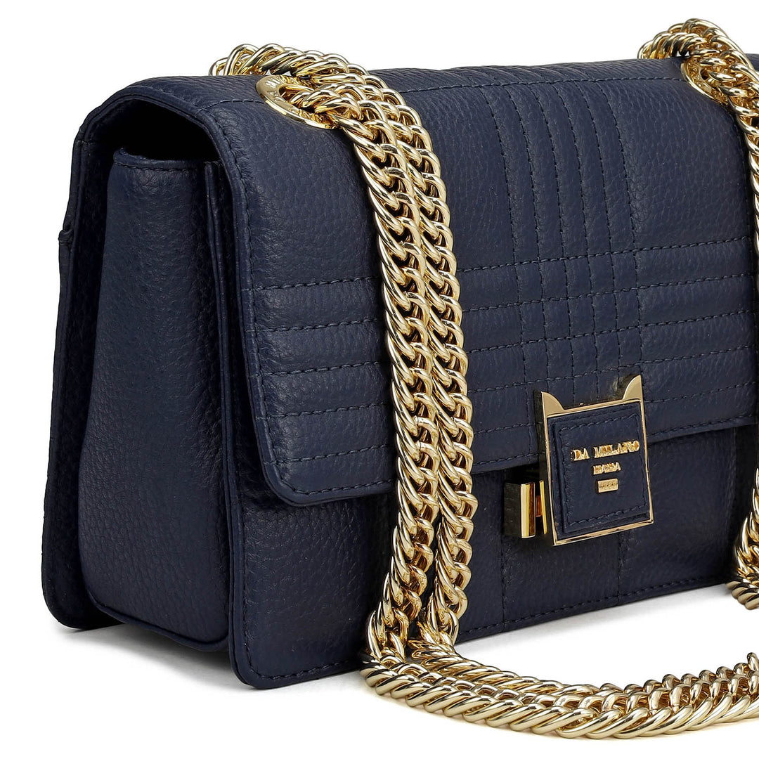 Small Wax Stripe Leather Shoulder Bag - Patriot Blue