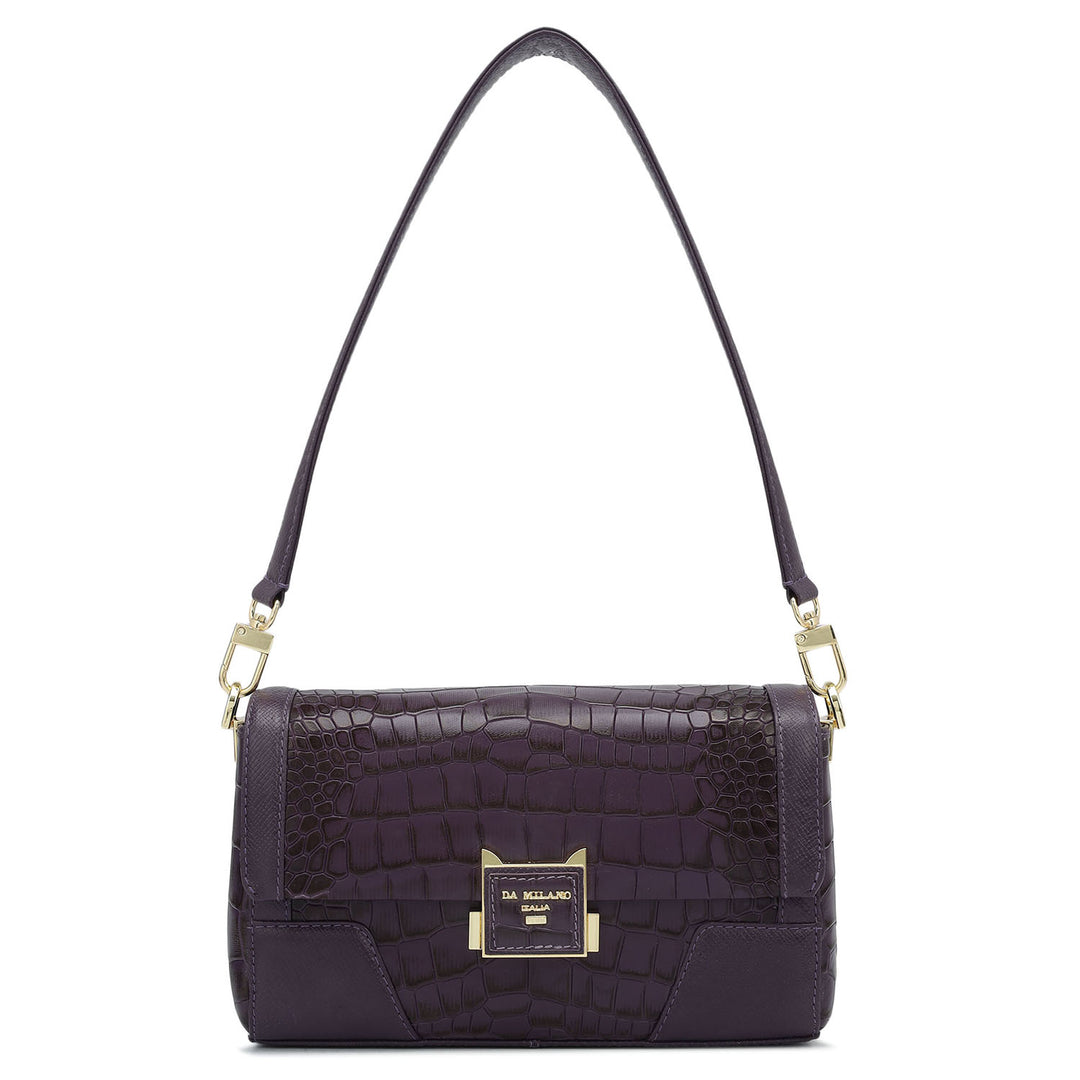 Small Croco Franzy Leather Baguette  - Grapevine