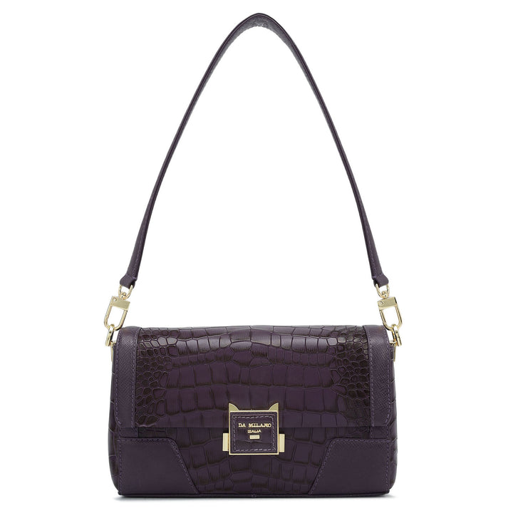 Small Croco Franzy Leather Baguette  - Grapevine