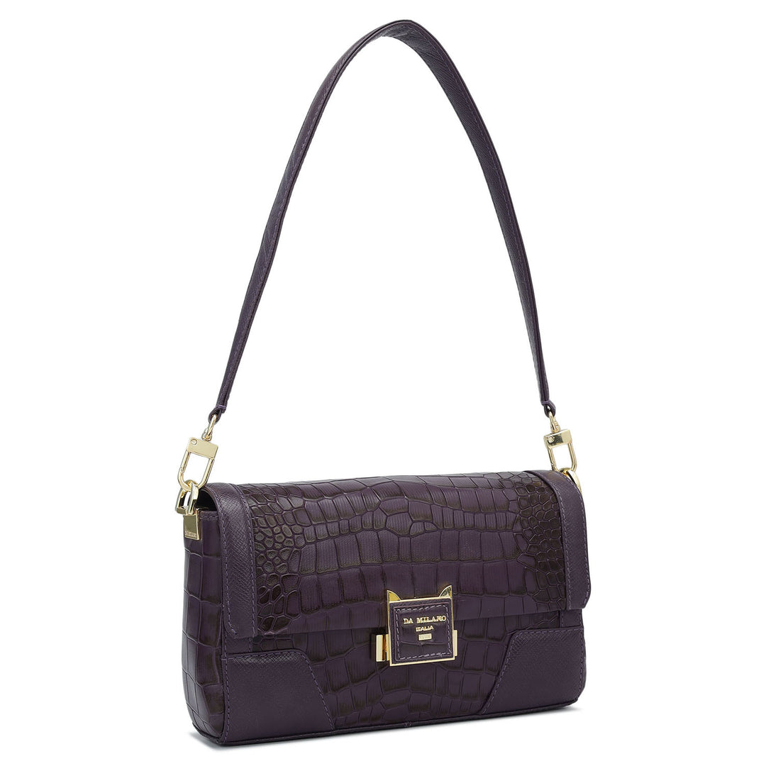 Small Croco Franzy Leather Baguette  - Grapevine