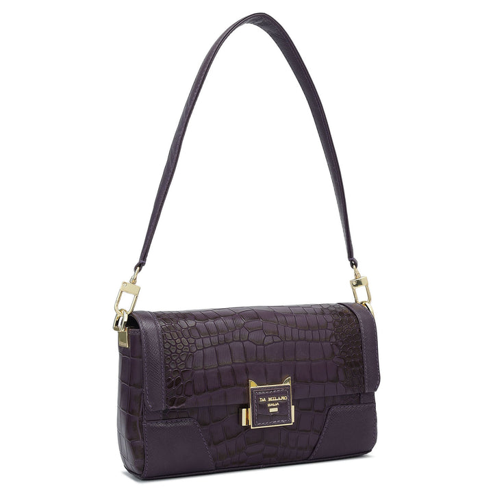 Small Croco Franzy Leather Baguette  - Grapevine