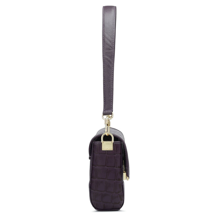 Small Croco Franzy Leather Baguette  - Grapevine