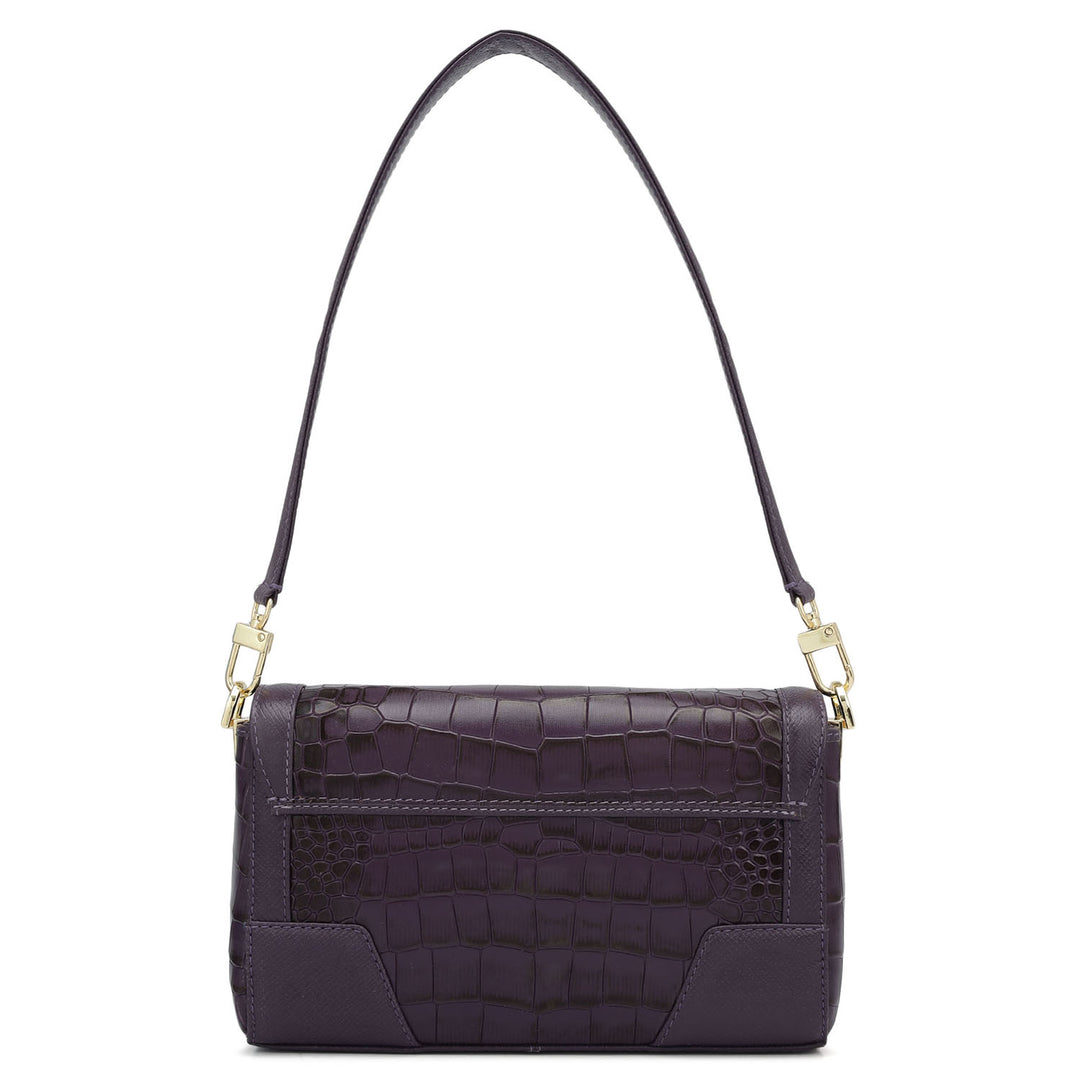 Small Croco Franzy Leather Baguette  - Grapevine