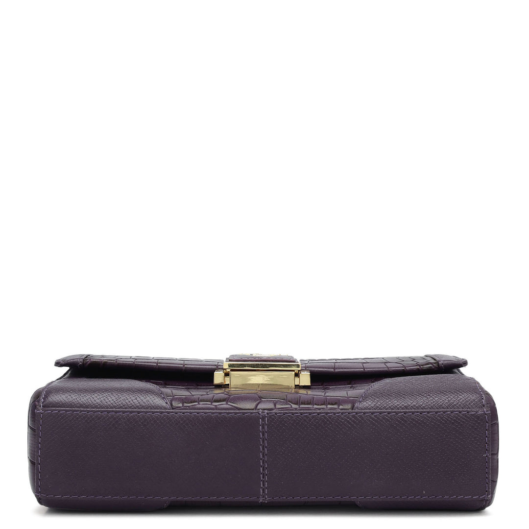 Small Croco Franzy Leather Baguette  - Grapevine