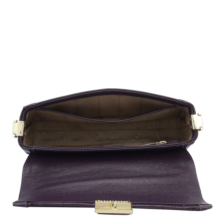 Small Croco Franzy Leather Baguette  - Grapevine