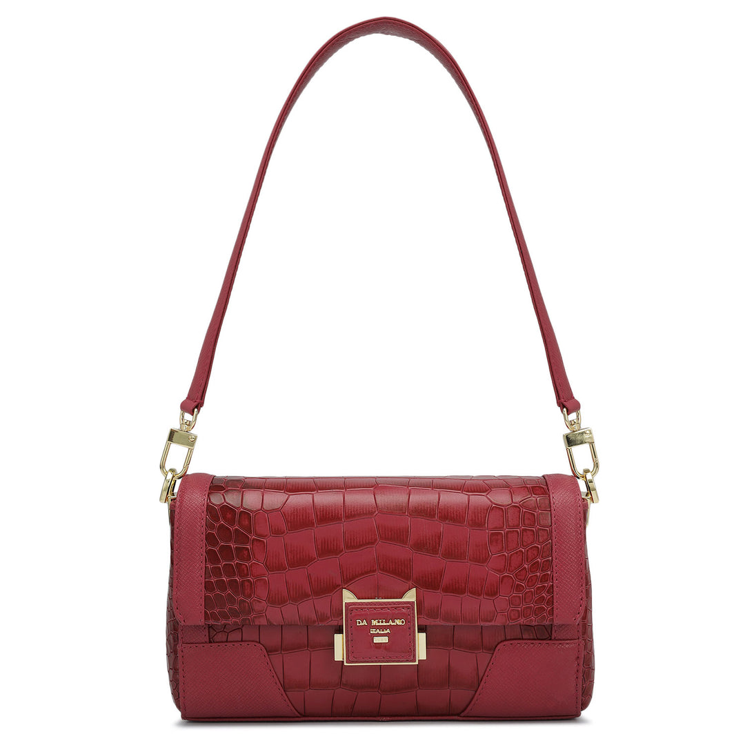 Small Croco Franzy Leather Baguette  - Plumberry