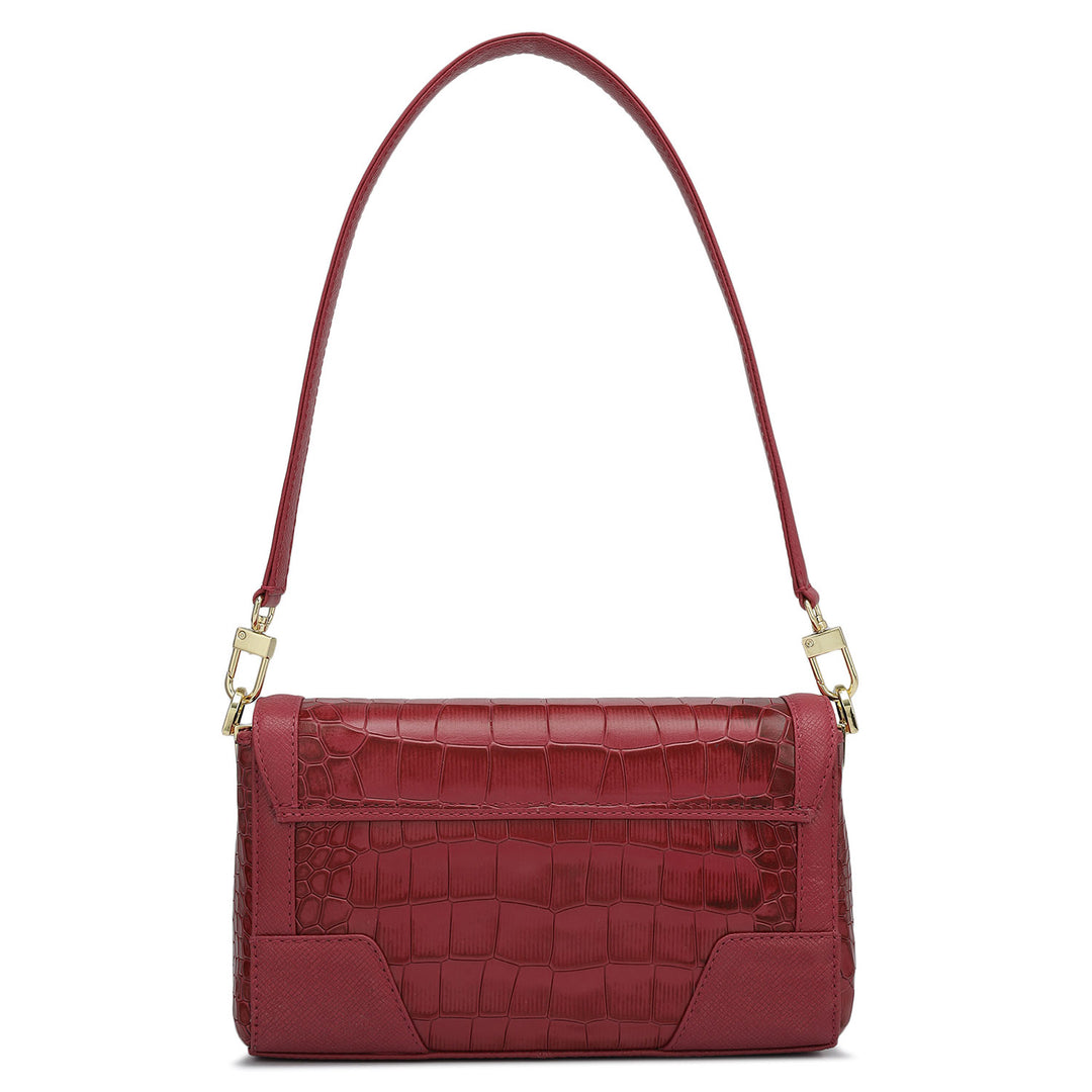 Small Croco Franzy Leather Baguette  - Plumberry