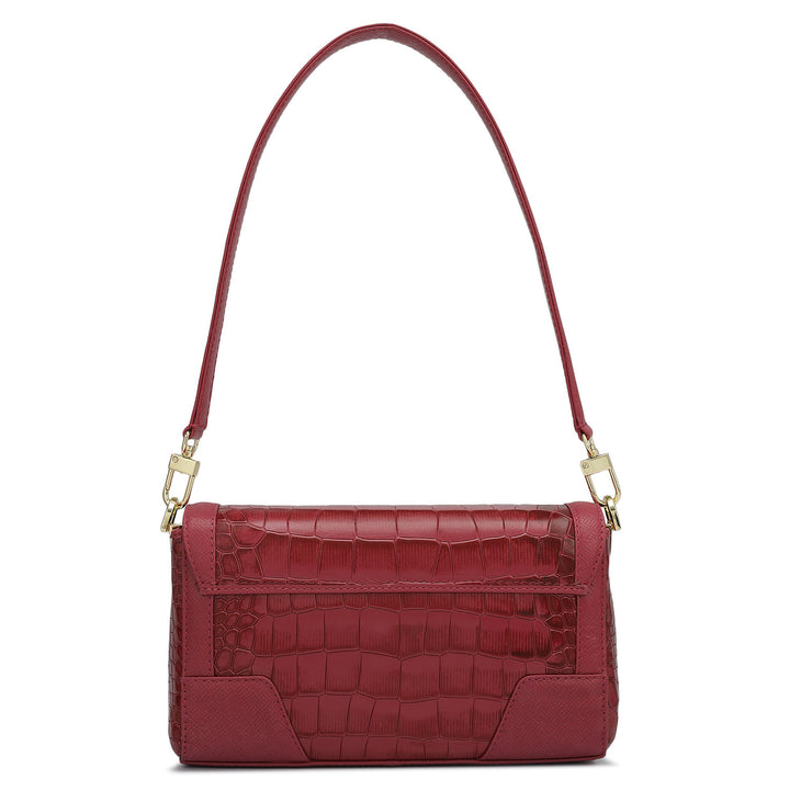 Small Croco Franzy Leather Baguette  - Plumberry