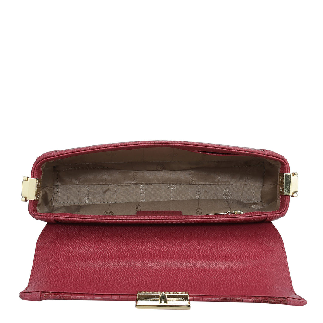 Small Croco Franzy Leather Baguette  - Plumberry