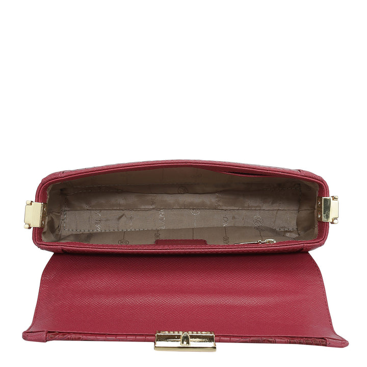 Small Croco Franzy Leather Baguette  - Plumberry