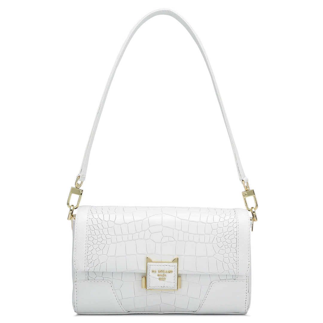 Small Croco Franzy Leather Baguette  - Snow