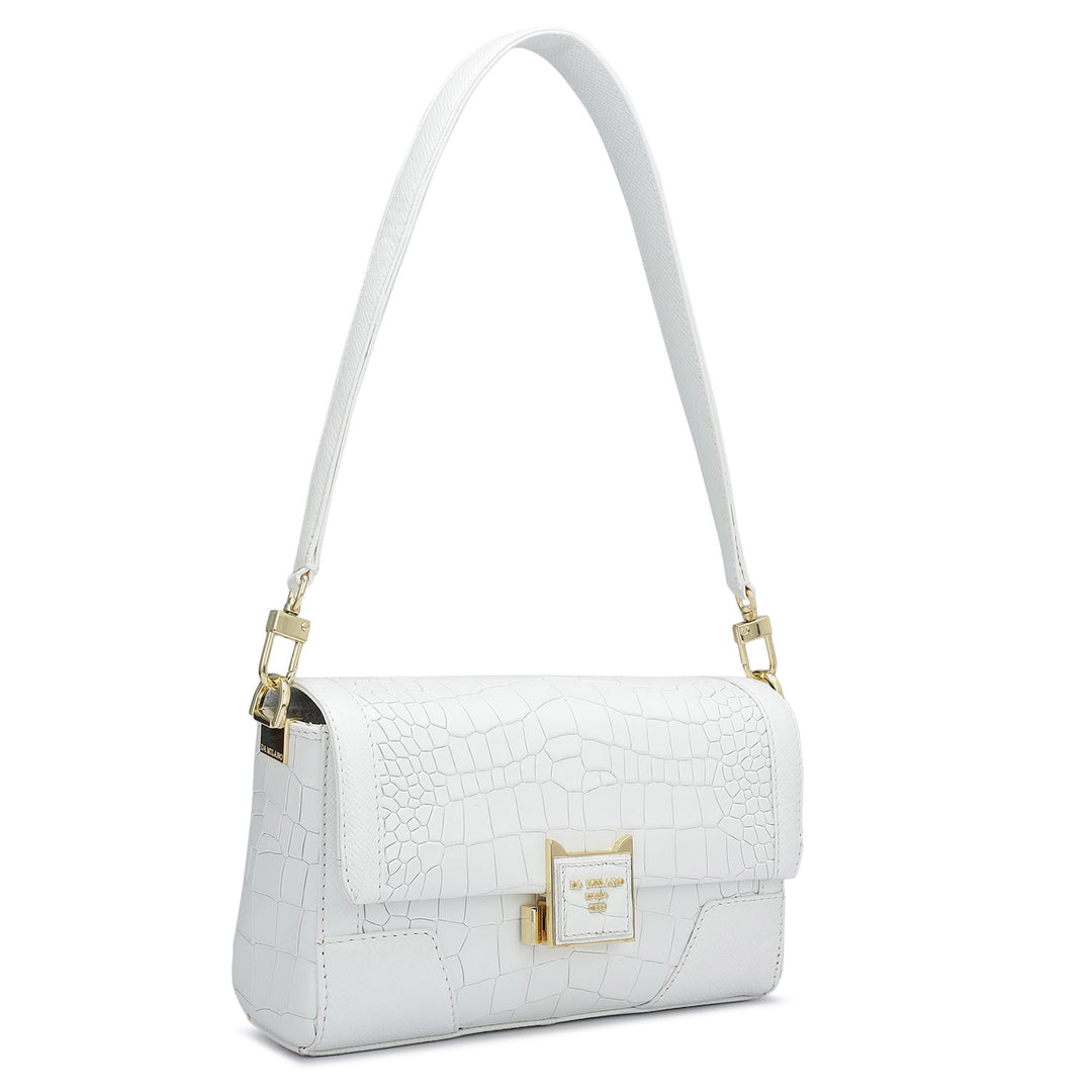 Small Croco Franzy Leather Baguette  - Snow