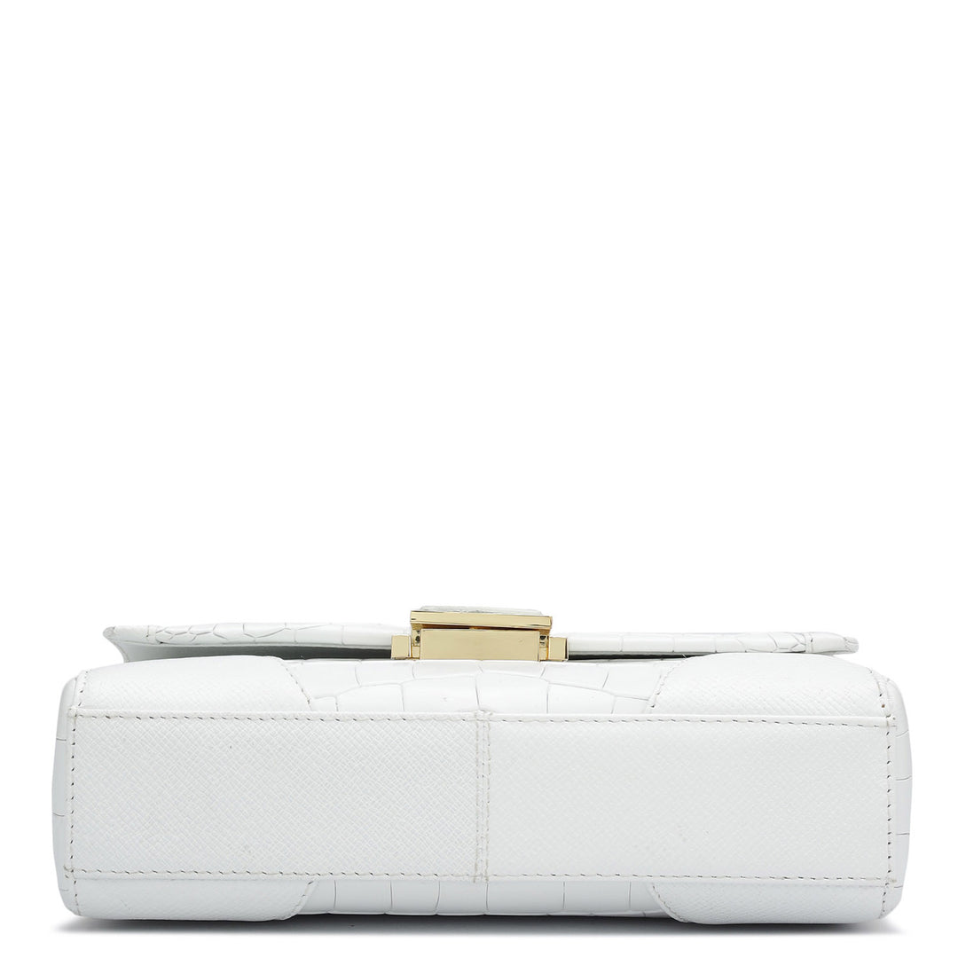 Small Croco Franzy Leather Baguette  - Snow