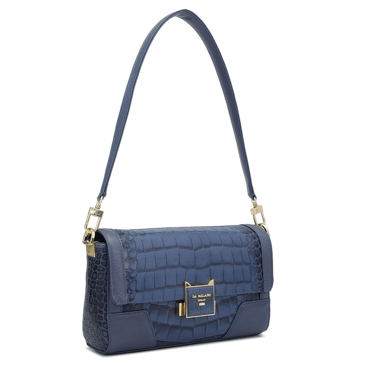 Small Croco Franzy Leather Baguette  - Stardust