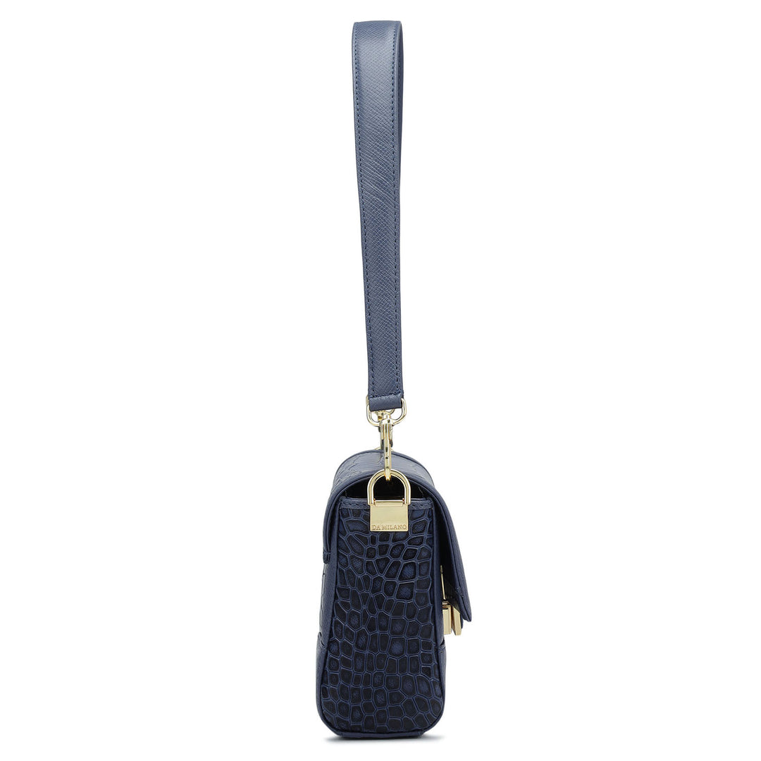Small Croco Franzy Leather Baguette  - Stardust