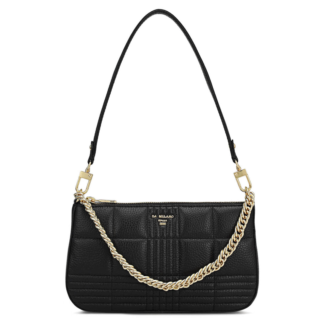 Small Wax Stripe Leather Baguette - Black