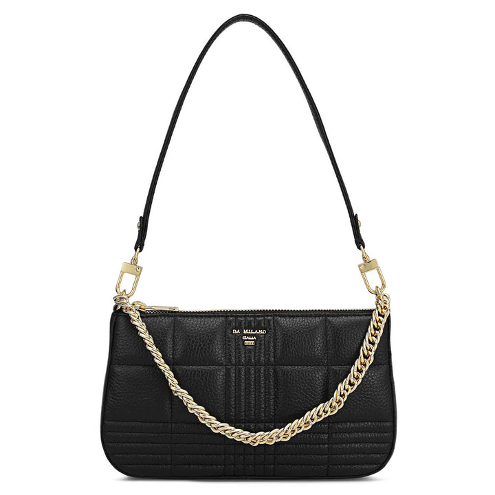 Small Wax Stripe Leather Baguette - Black