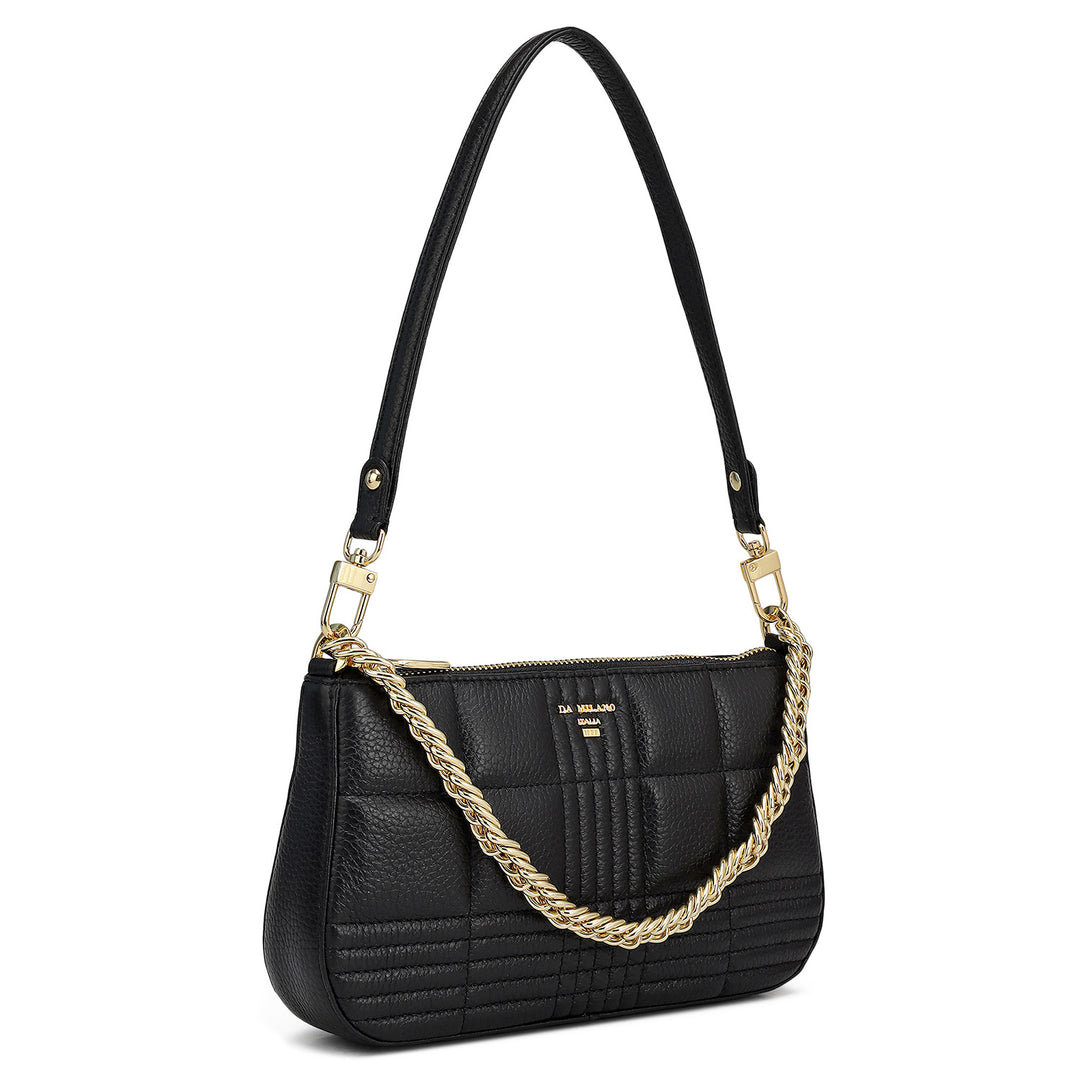 Small Wax Stripe Leather Baguette - Black