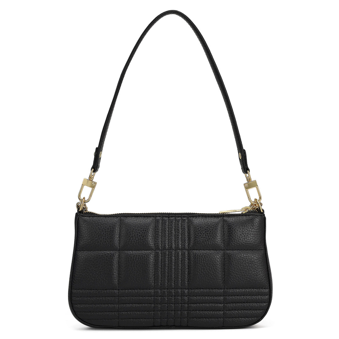 Small Wax Stripe Leather Baguette - Black