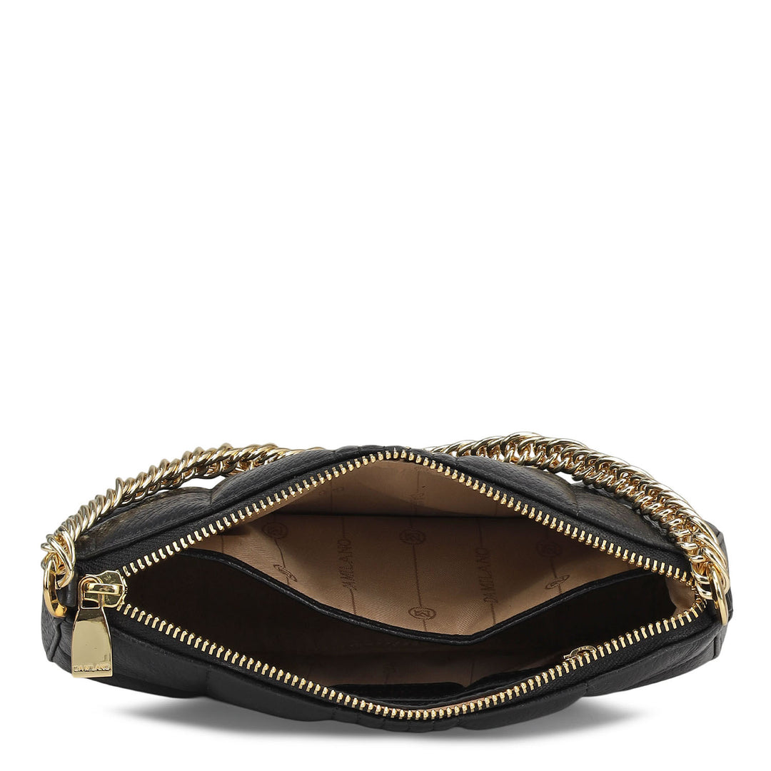 Small Wax Stripe Leather Baguette - Black