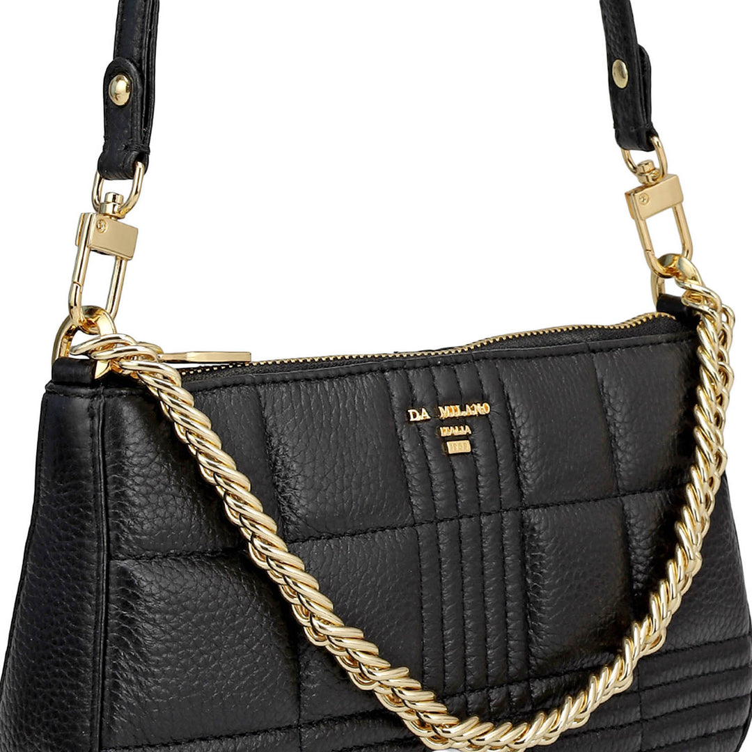 Small Wax Stripe Leather Baguette - Black