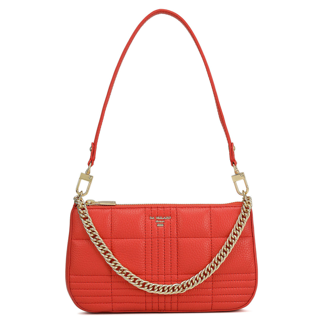 Small Wax Stripe Leather Baguette - Corallo