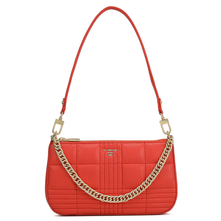 Small Wax Stripe Leather Baguette - Corallo