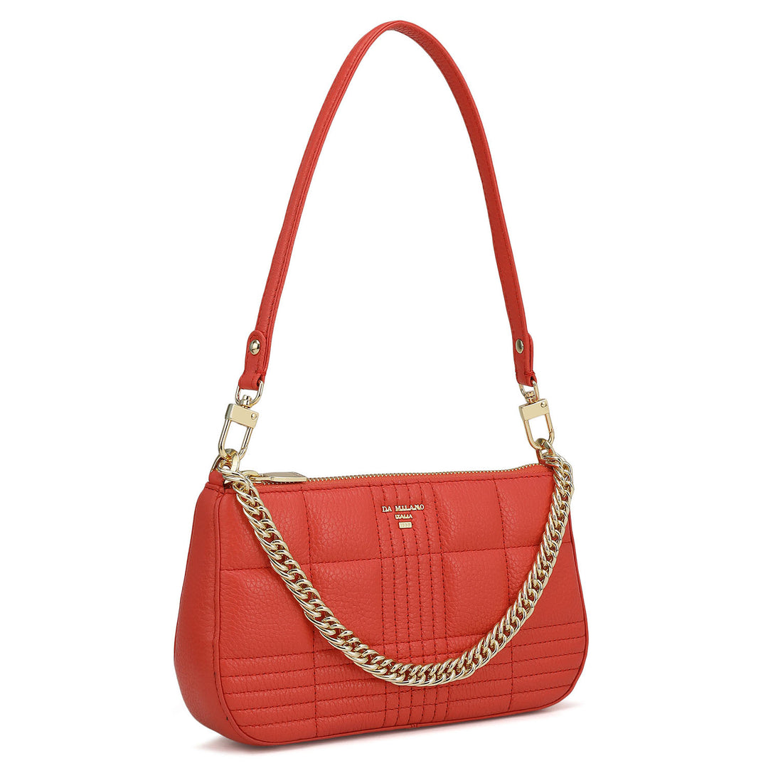 Small Wax Stripe Leather Baguette - Corallo