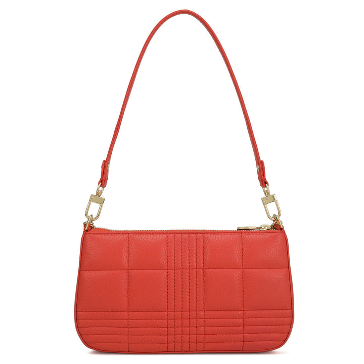 Small Wax Stripe Leather Baguette - Corallo