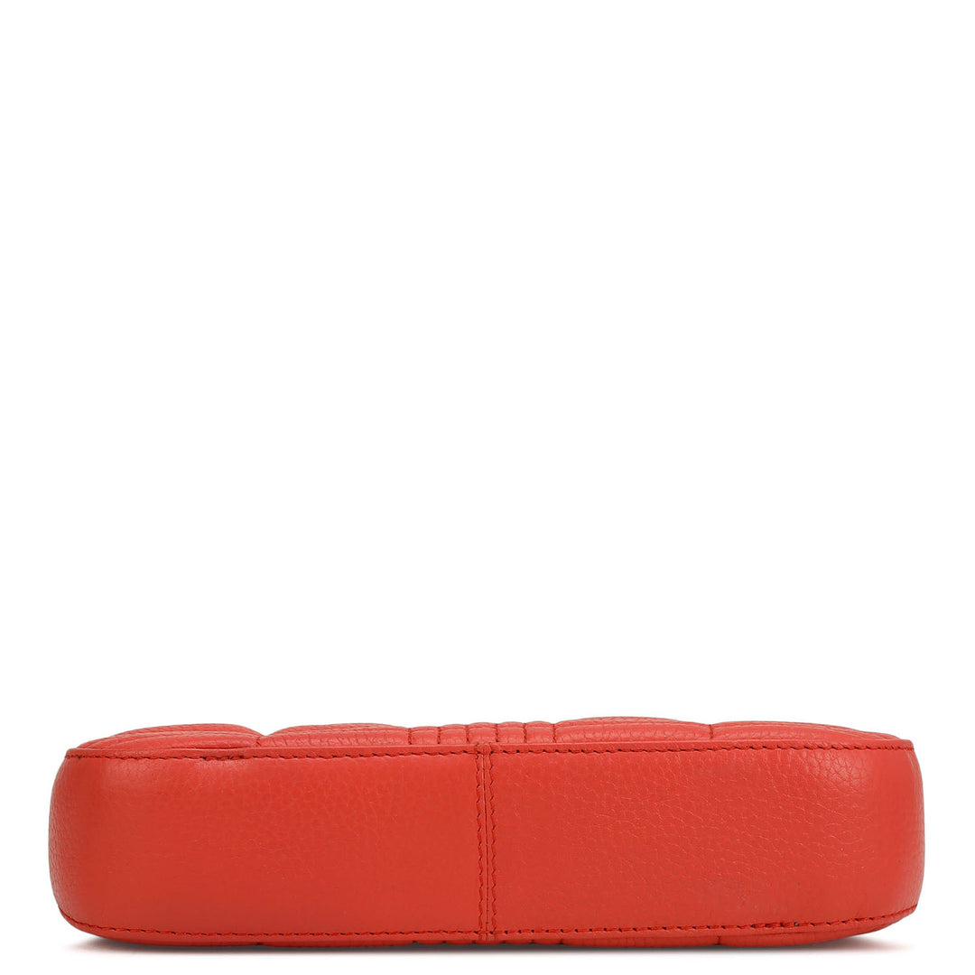 Small Wax Stripe Leather Baguette - Corallo