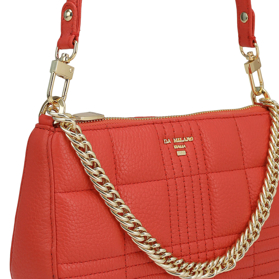 Small Wax Stripe Leather Baguette - Corallo