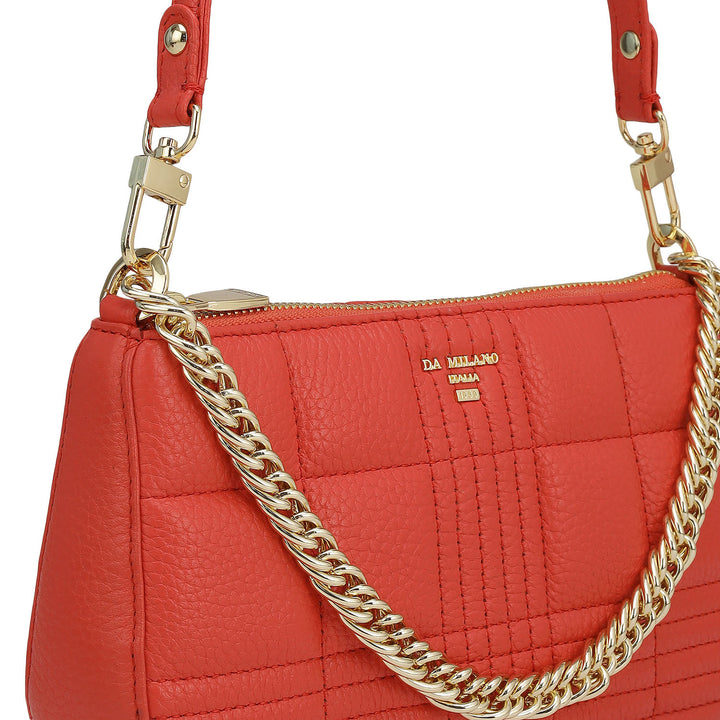 Small Wax Stripe Leather Baguette - Corallo