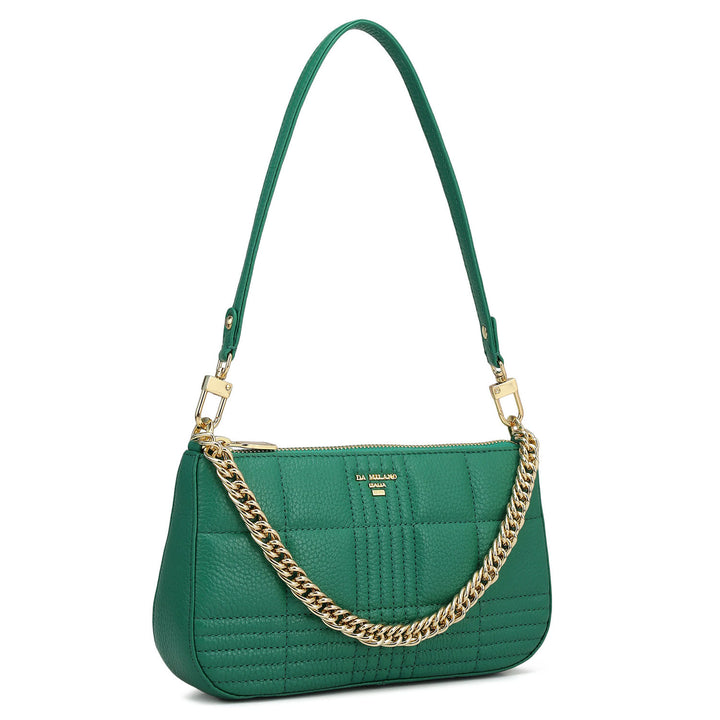 Small Wax Stripe Leather Baguette - Emerald Green