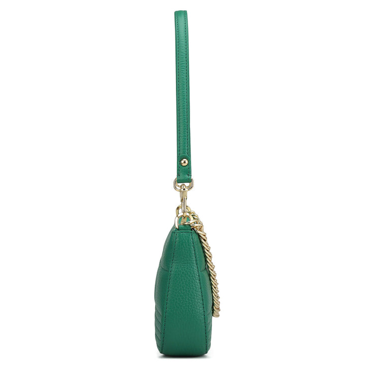 Small Wax Stripe Leather Baguette - Emerald Green