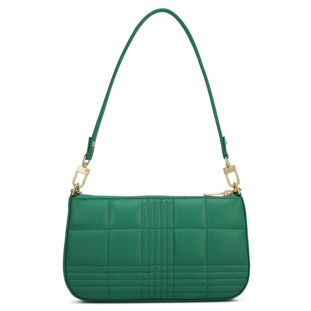 Small Wax Stripe Leather Baguette - Emerald Green