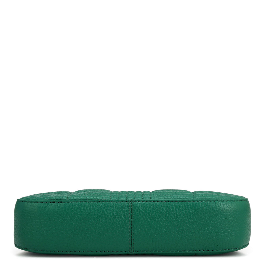 Small Wax Stripe Leather Baguette - Emerald Green