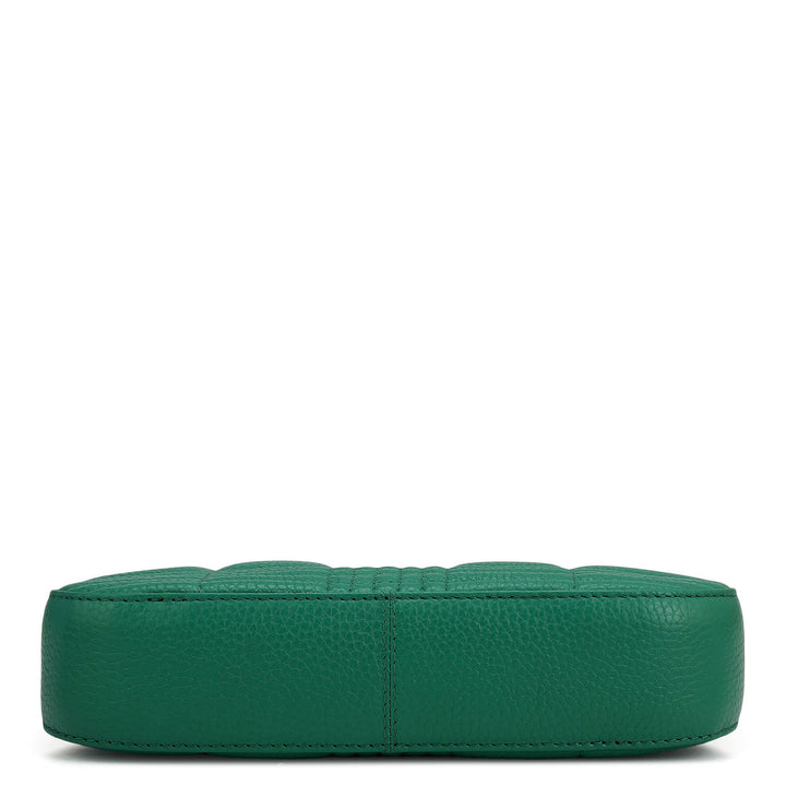 Small Wax Stripe Leather Baguette - Emerald Green