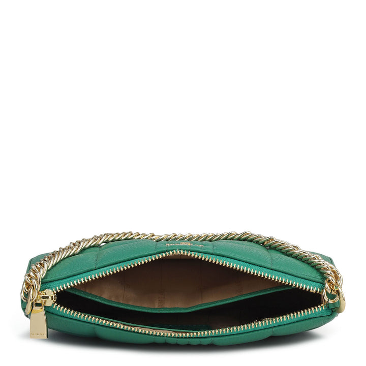 Small Wax Stripe Leather Baguette - Emerald Green