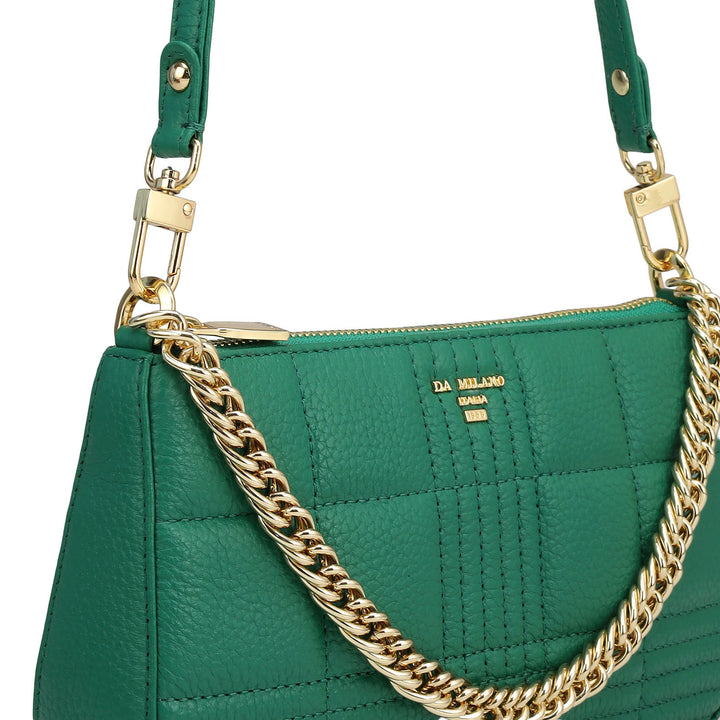 Small Wax Stripe Leather Baguette - Emerald Green