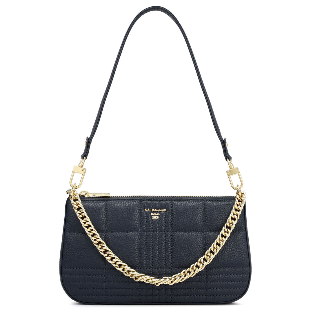 Small Wax Stripe Leather Baguette - Navy