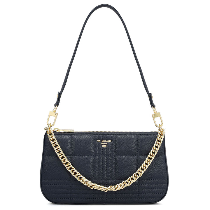 Small Wax Stripe Leather Baguette - Navy