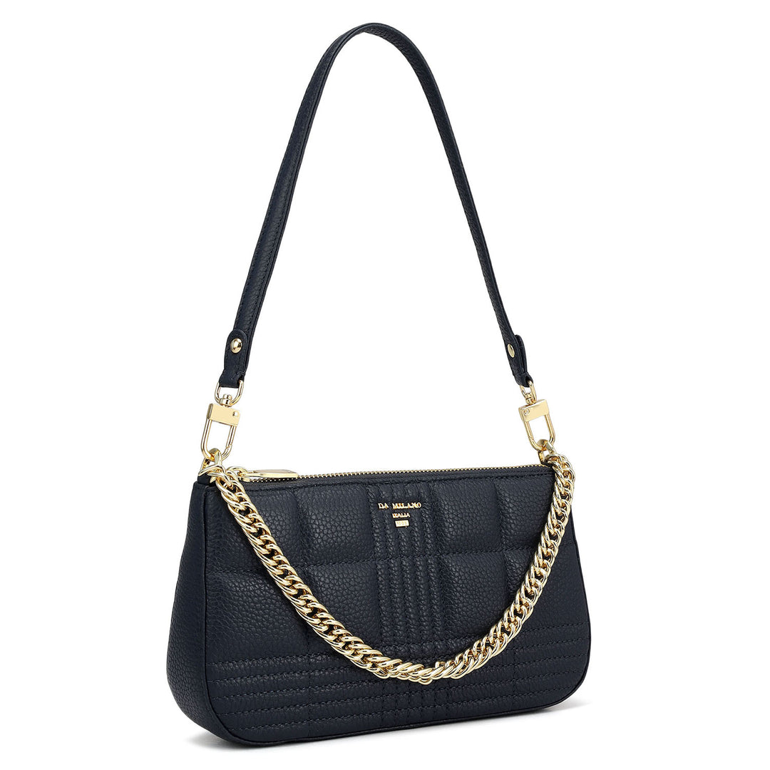 Small Wax Stripe Leather Baguette - Navy