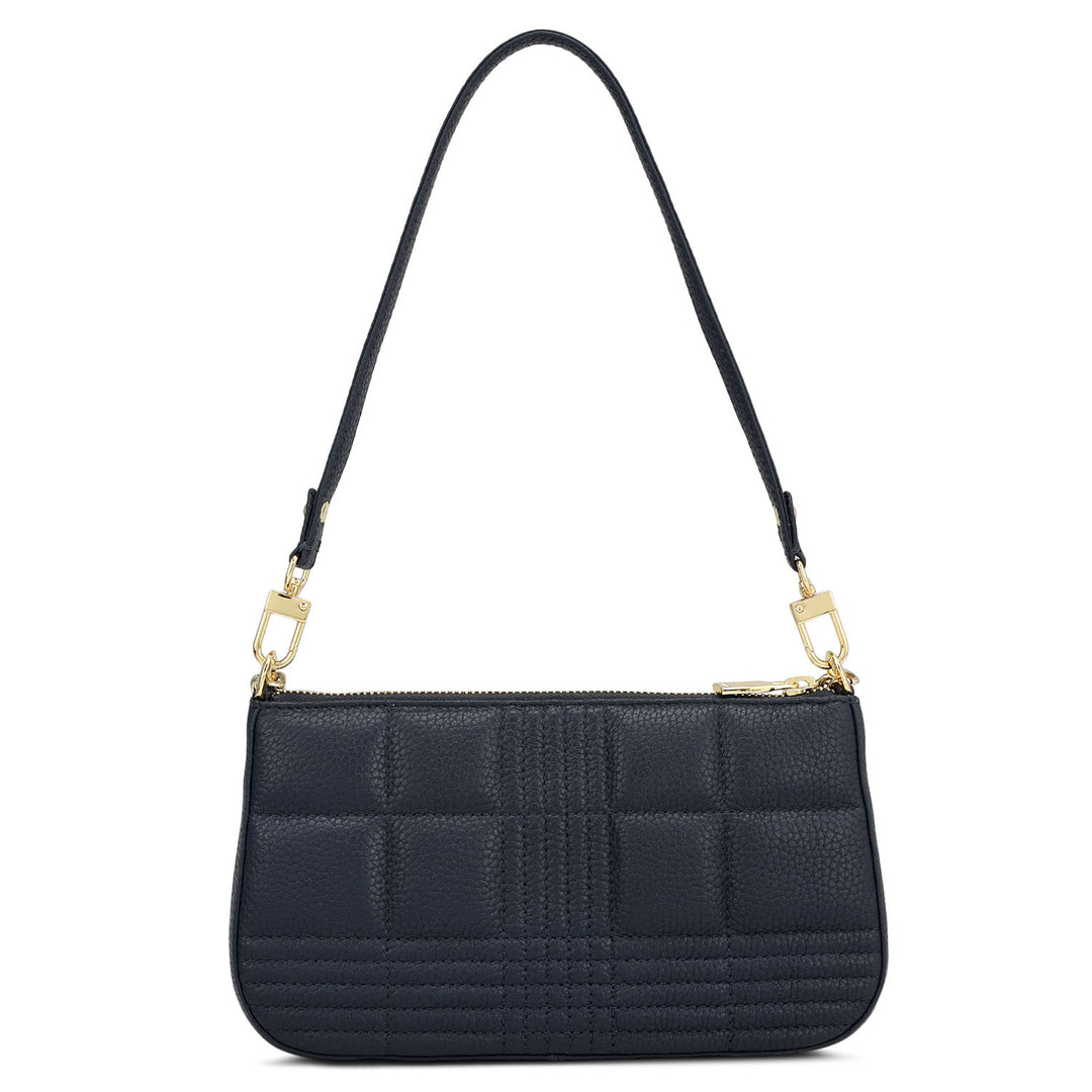 Small Wax Stripe Leather Baguette - Navy